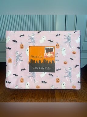 Skull & Bones Pink Halloween Full Cotton Sheet Set